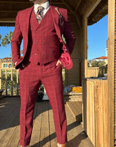 Bordeaux rood geruit pak